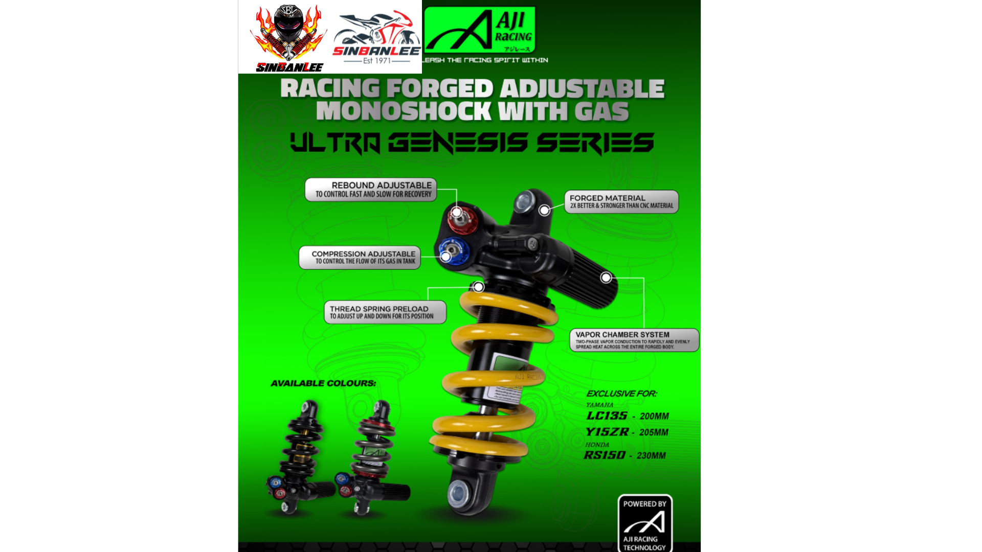 AJI RACING- RACING FORGED ABSORBER WITH GAS (ULTRA GENESIS SERIES) (ALL MOTOR)